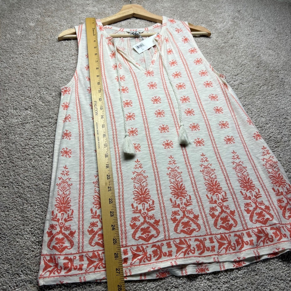 Lucky Brand Tassel V Neck Sleeveless Tank Top NWT Boho Coastal Coral Cream M - Picture 6 of 11